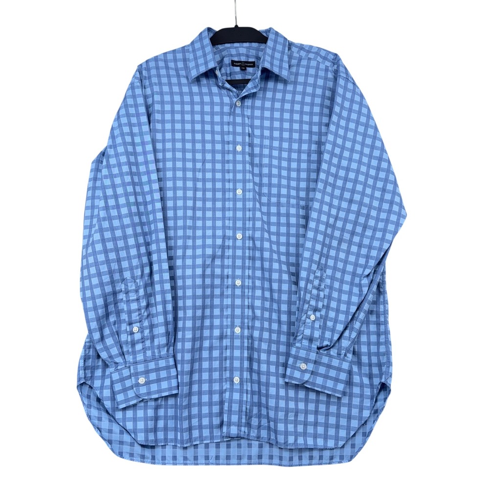 Robert Talbott Mens Blue Gingham‎ Check Dress Shirt 17 35 Cotton Poland